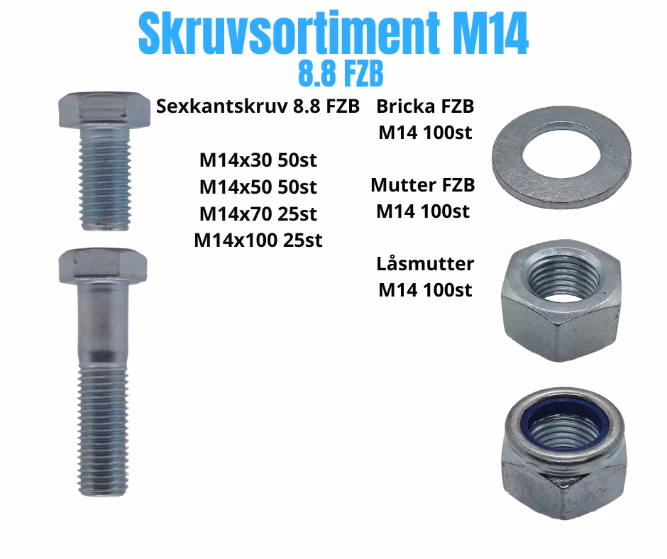Skruvsortiment M14 Sexkantskruv 8.8 FZB