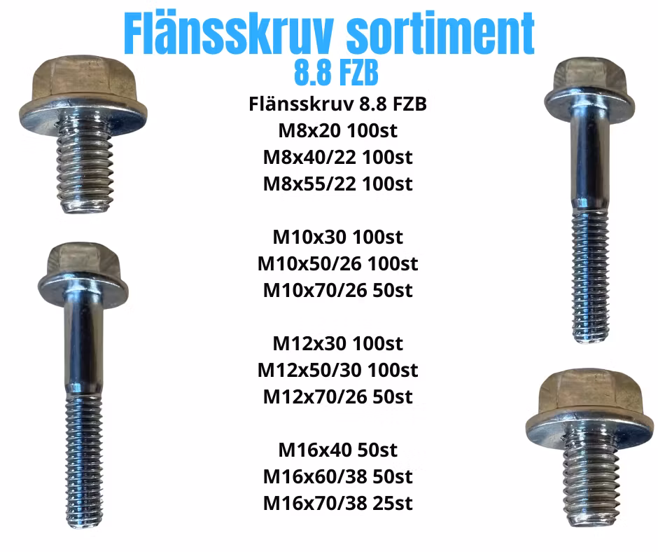 Flänsskruv sortiment M8-M16 FZB 40KG!