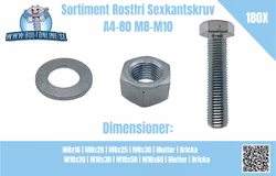 Sortiment Sexkantskruv Rostfri A4-80 M8-M10 180 Delar
