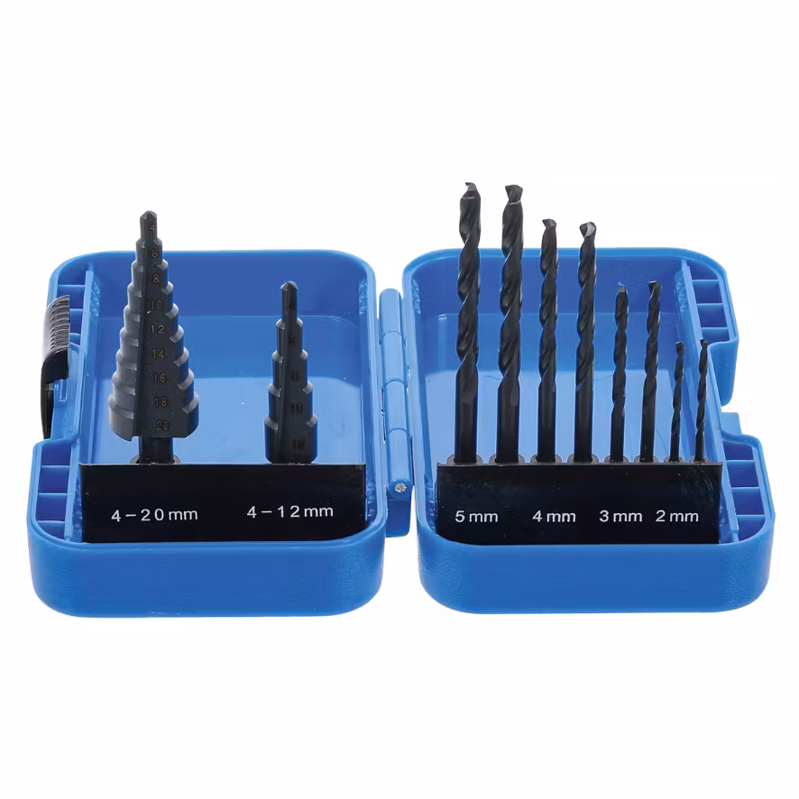 Spiral och Stegborrsats HSS 4 - 12 / 4 - 20 mm 2 - 5 mm 10 delar