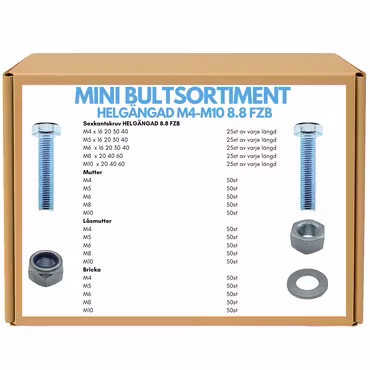 Mini bultsortiment helgängad M4-M10 8.8 FZB