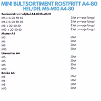 Mini rostfritt bultsortiment M5-M10 A4-80