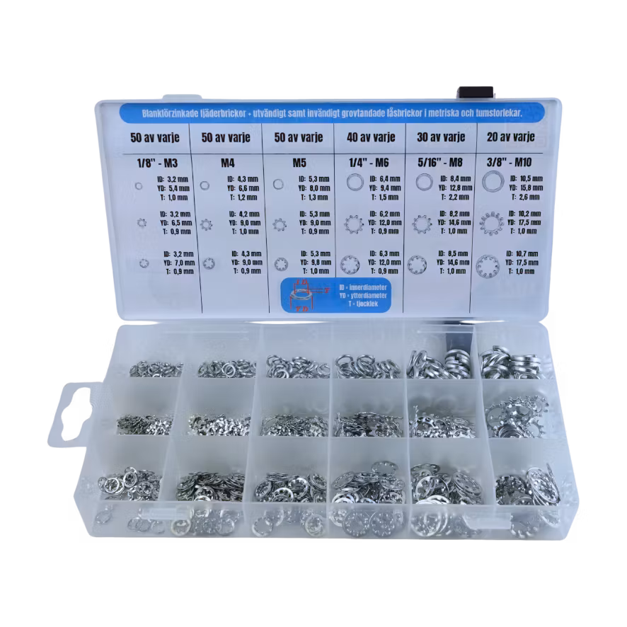 Fjäder- & låsbrickor, METRISKA/TUM 720 delar