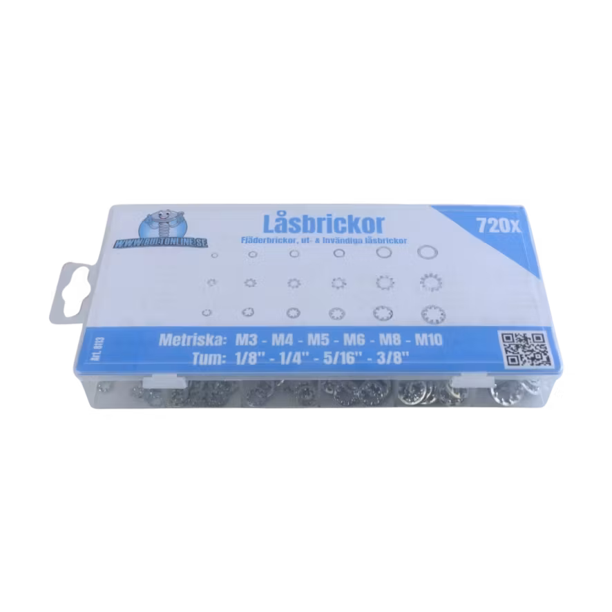 Fjäder- & låsbrickor, METRISKA/TUM 720 delar
