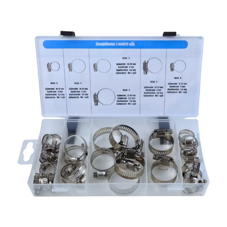 Slangklämmor, rostfria 26 delar