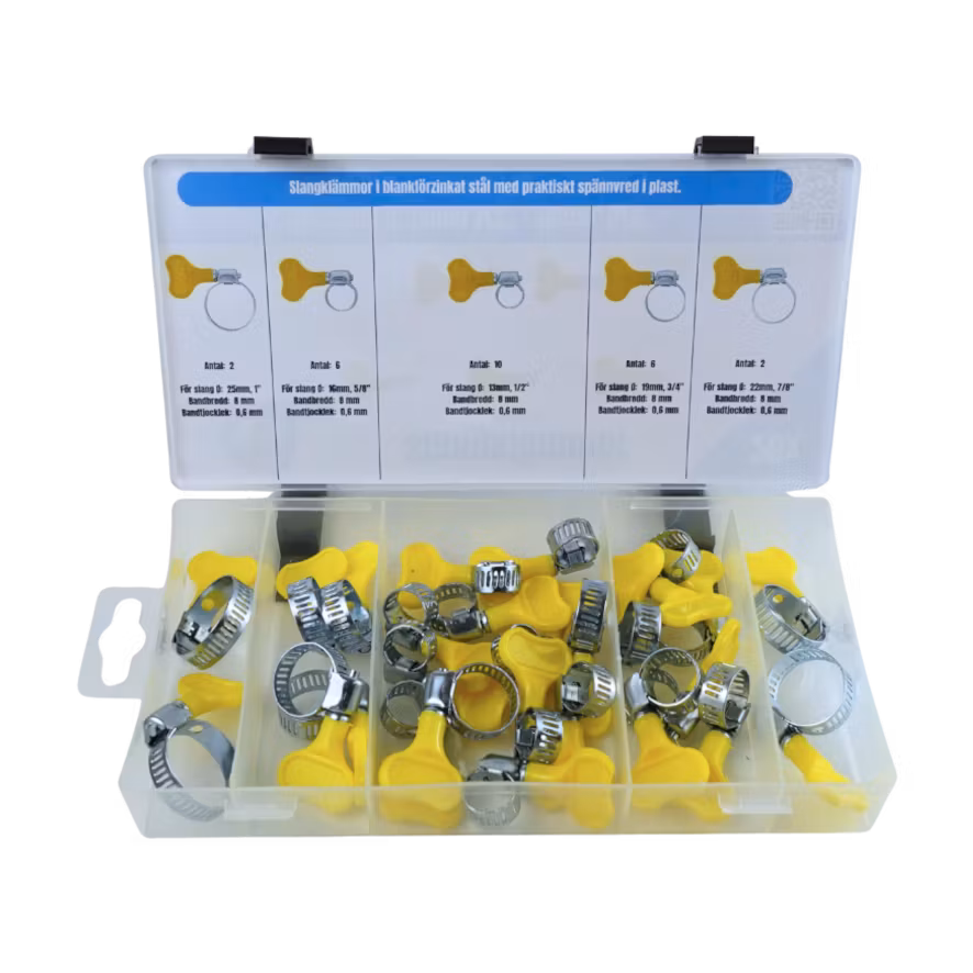 Slangklämmor med vred Ø13-25mm 26 delar