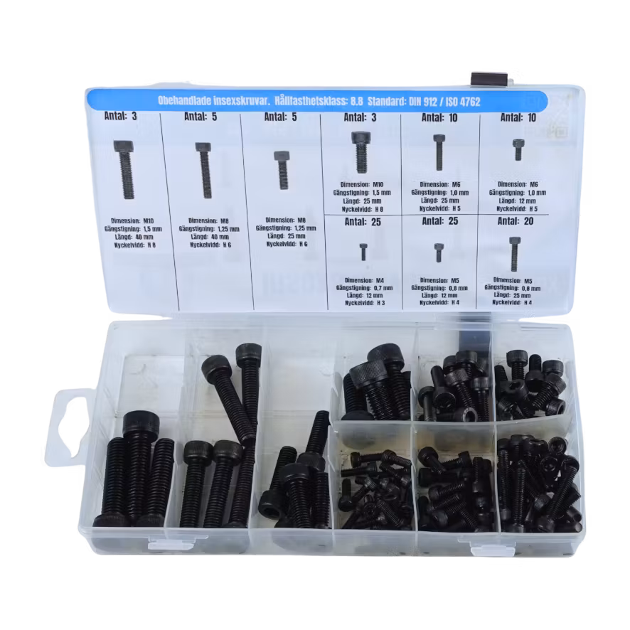Insexskruvar, METRISKA 8.8 OBEH,106 delar