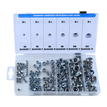 Låsmuttrar, sexkant, FZB M4-M12 146 delar