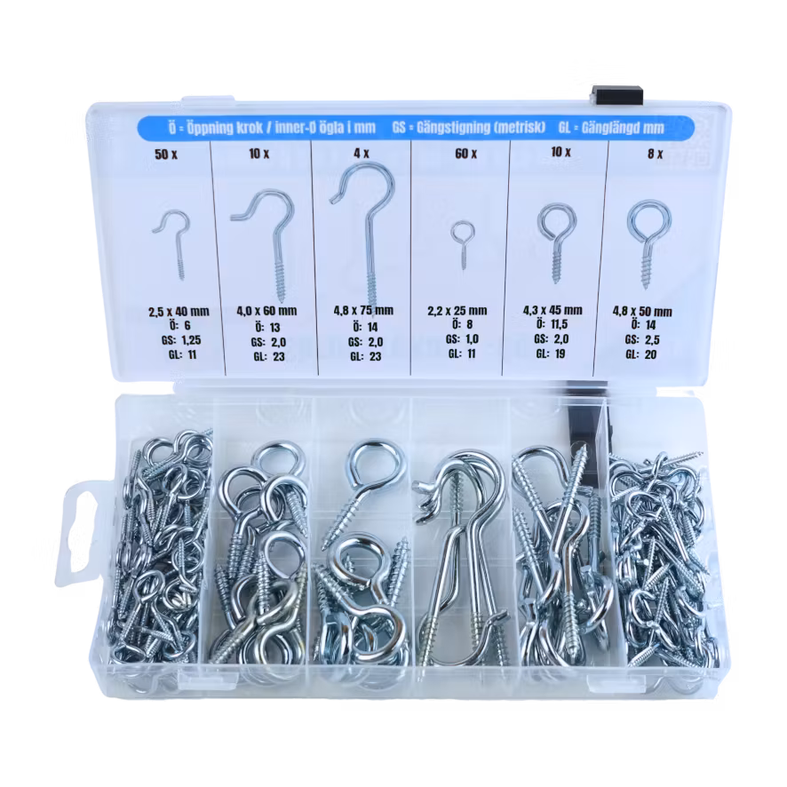 Skruvkrokar & -öglor 142 delar