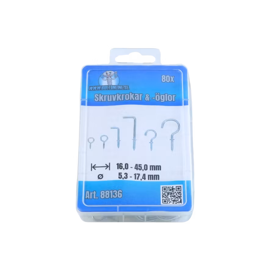 Skruvkrokar & -öglor 80 delar