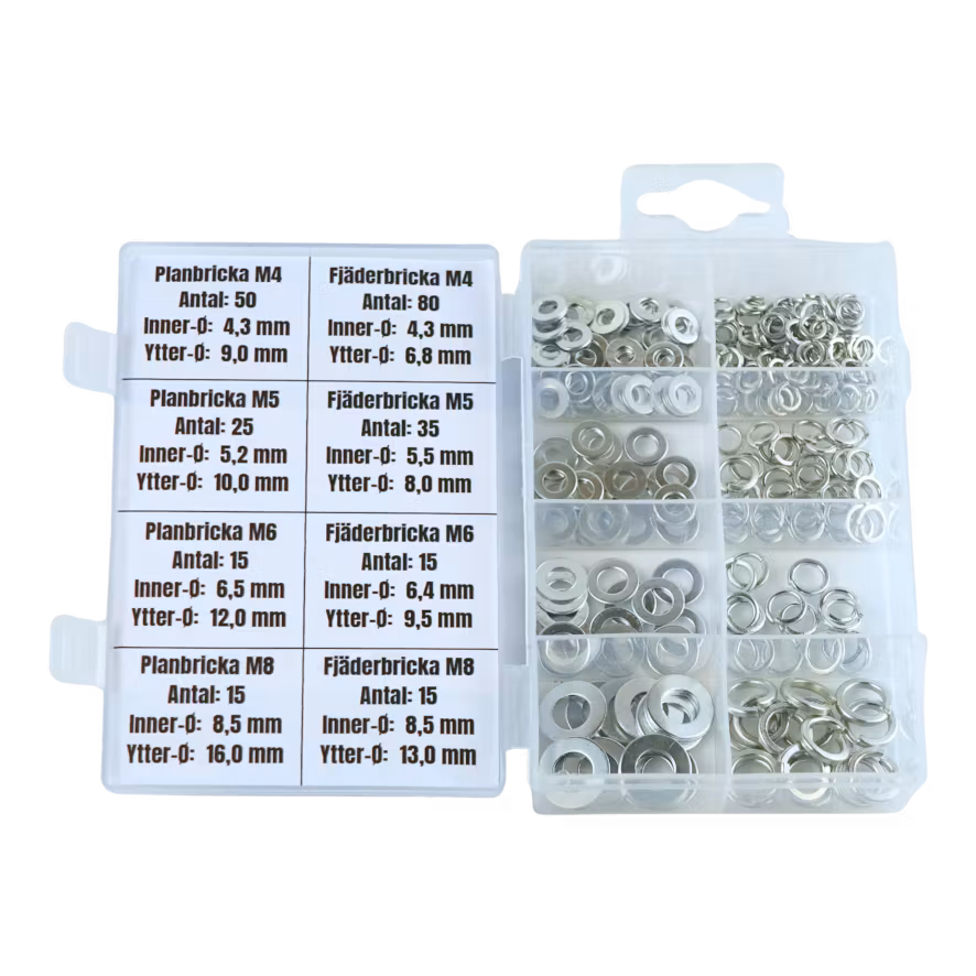 Plan- & fjäderbrickor, METRISKA FZB 250 delar