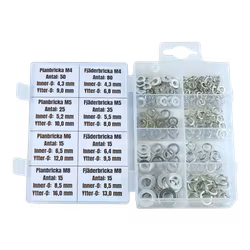 Plan- & fjäderbrickor, METRISKA FZB 250 delar