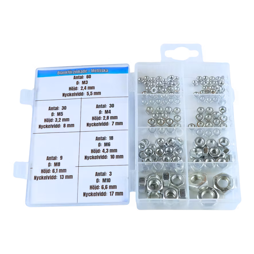 Muttrar, låga sexkant, FZB M3-M10 150 delar