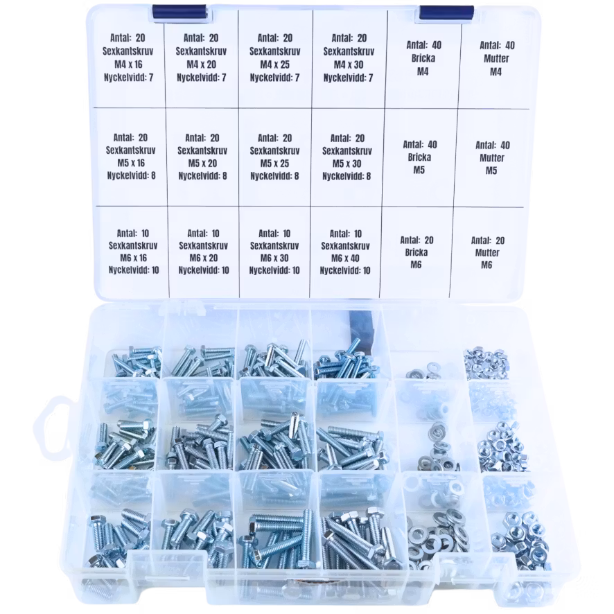 Sortiment Sexkantskruv 8.8 FZB M4-M6 400 Delar