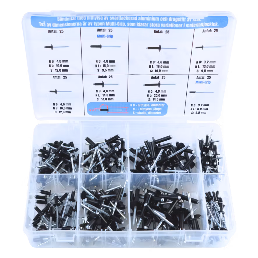 Blindnitar - svarta, ALU 200 delar