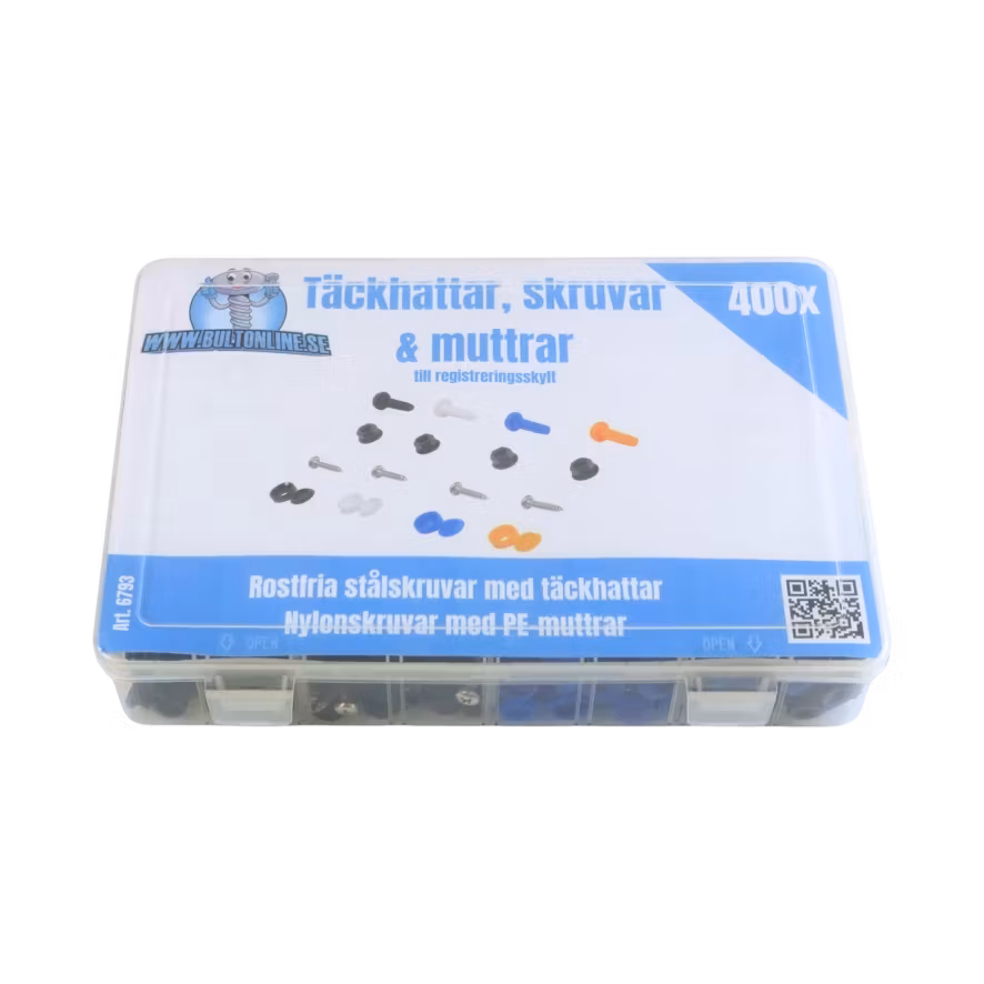 Täckhattar, skruvar & muttrar 400 delar