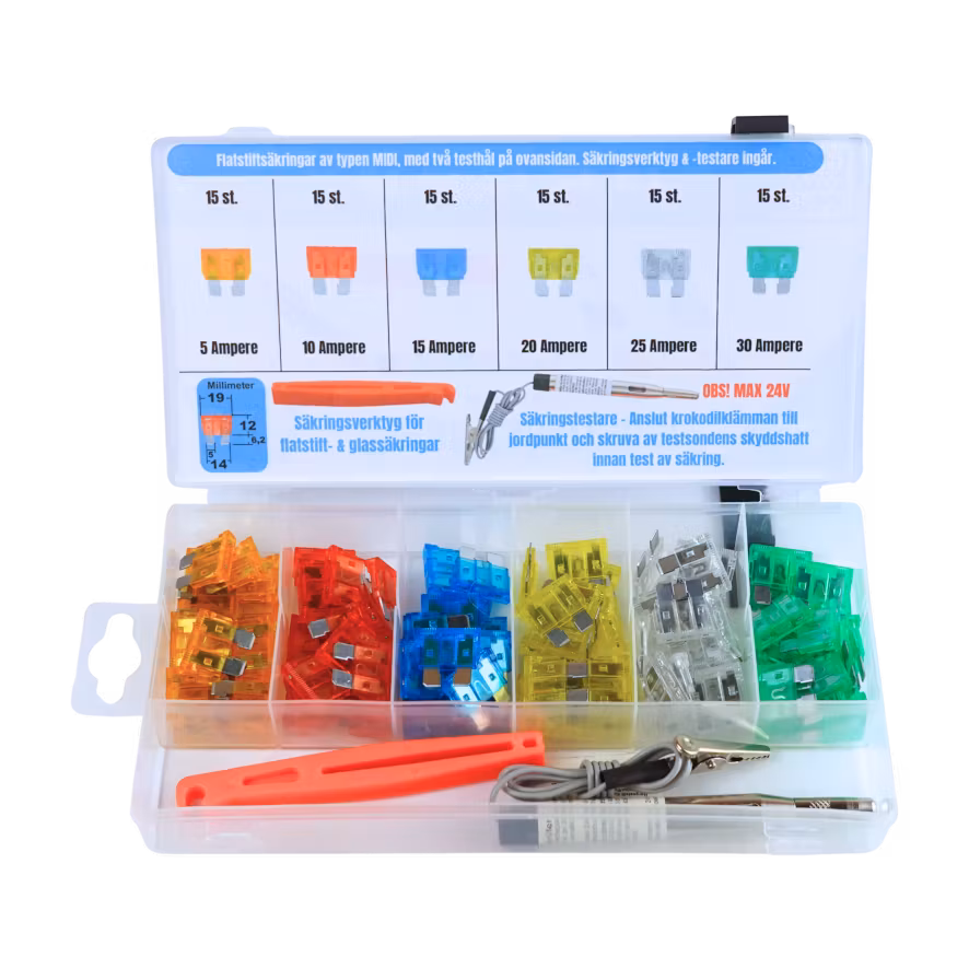 Flatstiftssäkringar MIDI, inkl. verktyg 92 delar