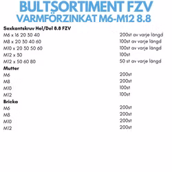 Sexkant 8.8 Varmförzinkat M6-M12 Bultfack 24