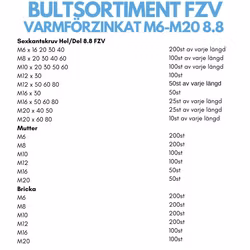 Sexkant 8.8 Varmförzinkat M6-M20 Bultfack 40