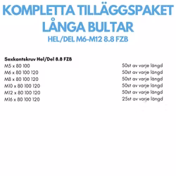 Kompletta Tilläggspaket Långa bultar M5-M16 FZB