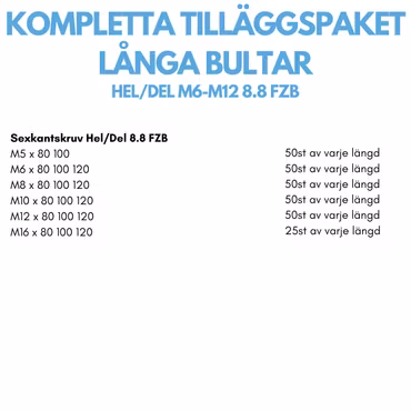 Kompletta Tilläggspaket Långa bultar M5-M16 FZB