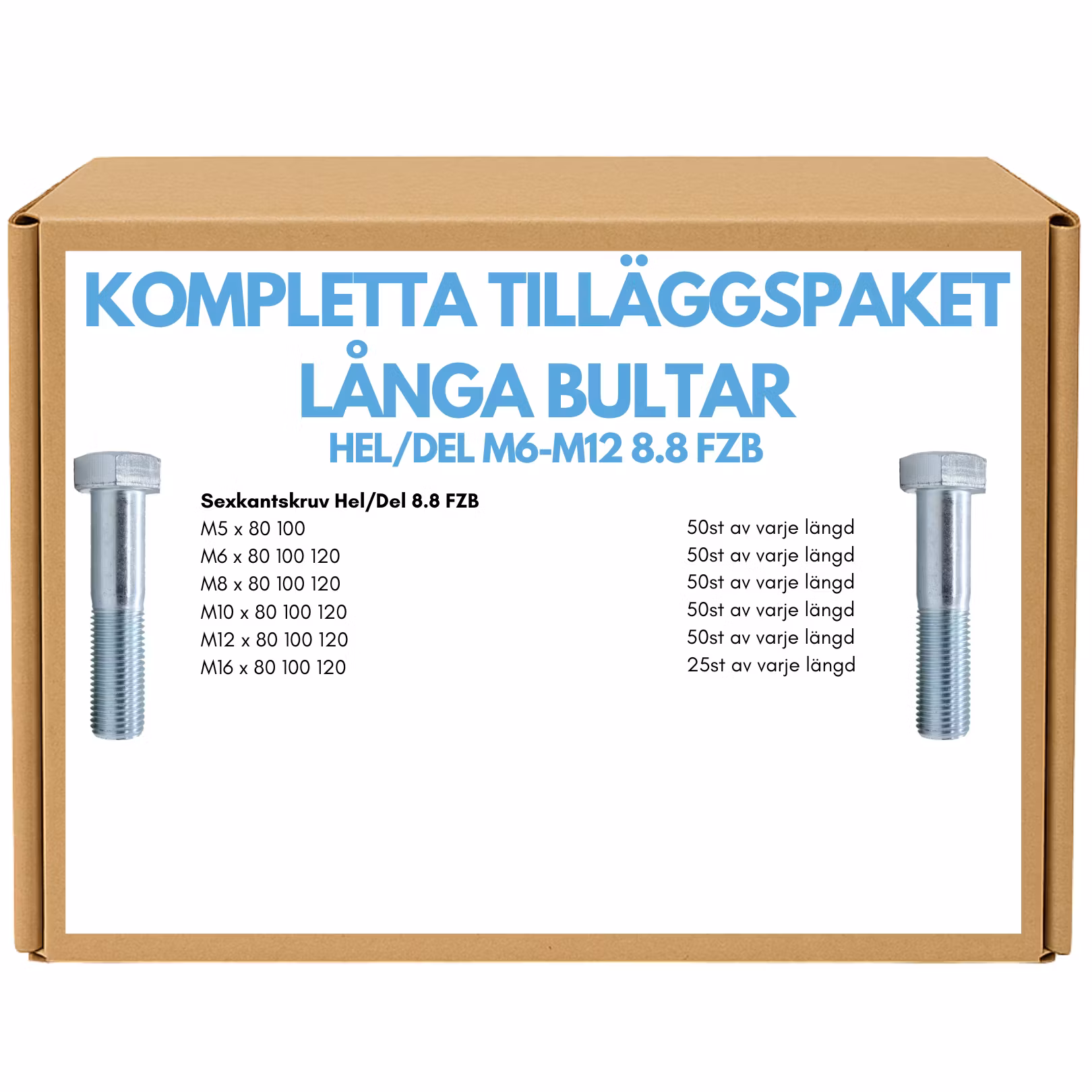Kompletta Tilläggspaket Långa bultar M5-M16 FZB