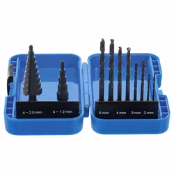 Spiral och Stegborrsats HSS 4 - 12 / 4 - 20 mm 2 - 5 mm 10 delar