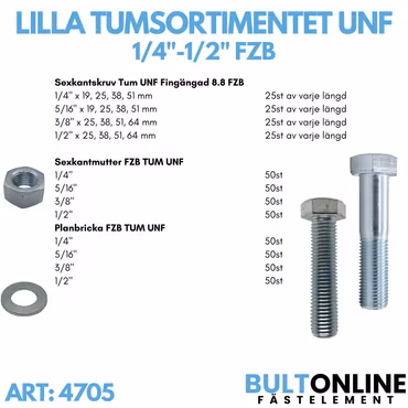 Lilla tumsortimentet UNF 1/4"-1/2" FZB