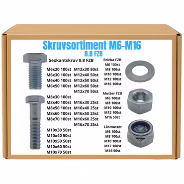 Mellan bultsortiment Hel/Delgängad M6-M16 8.8 FZB 60KG