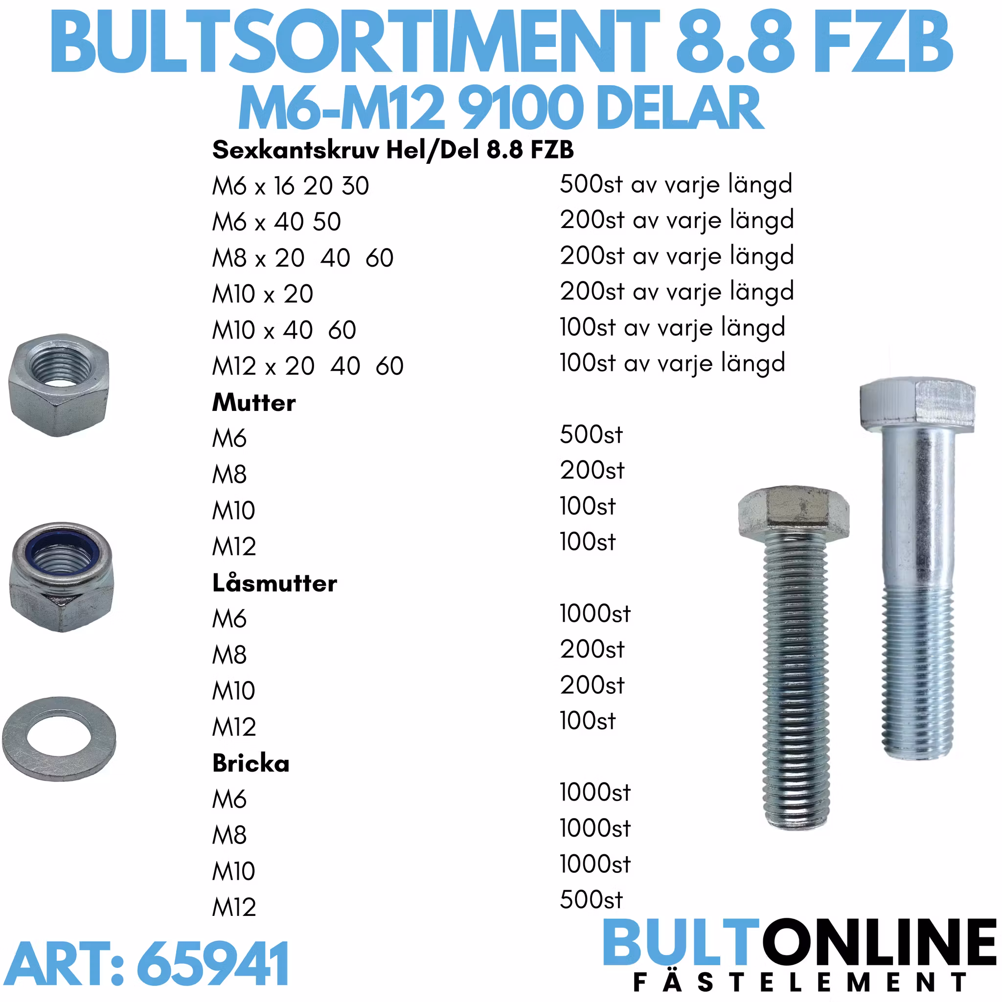 Bultsortiment M6-M12 8.8 FZB 9 100 delar