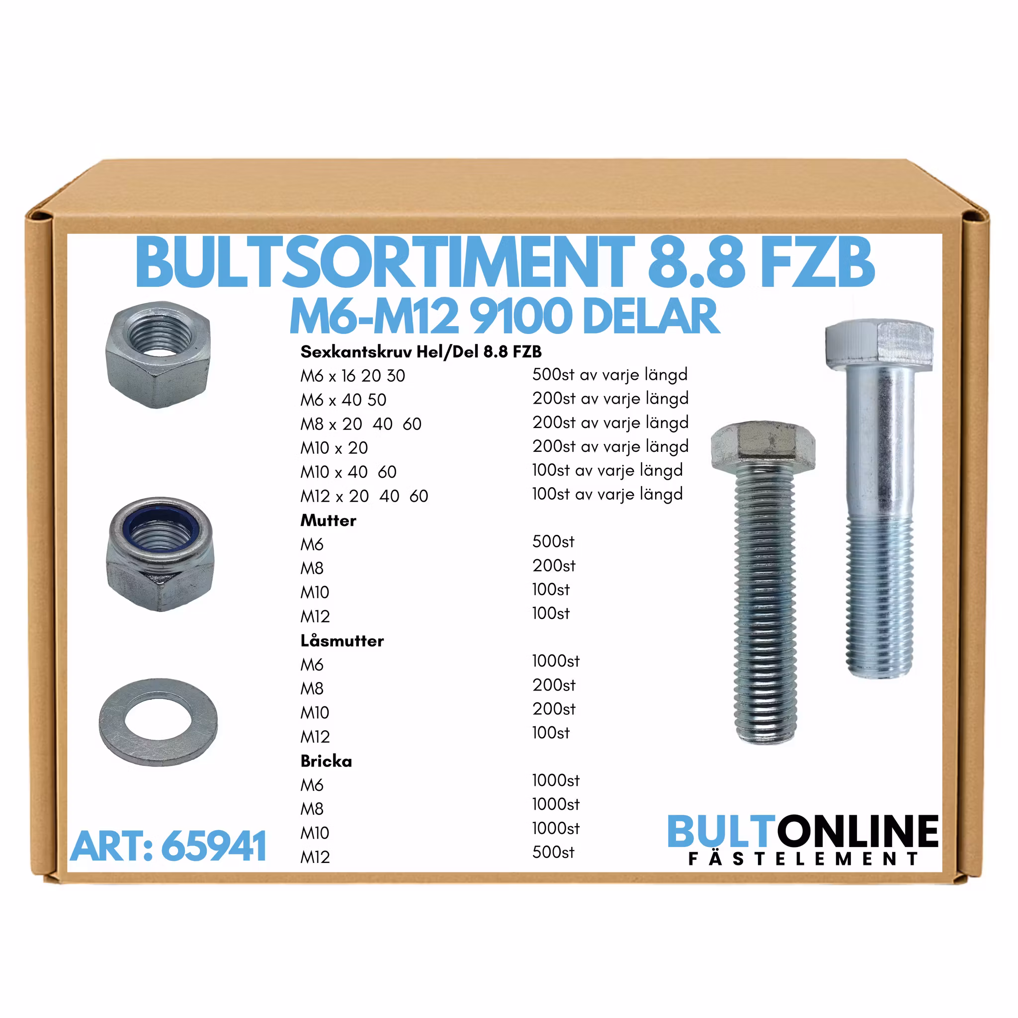 Bultsortiment M6-M12 8.8 FZB 9 100 delar