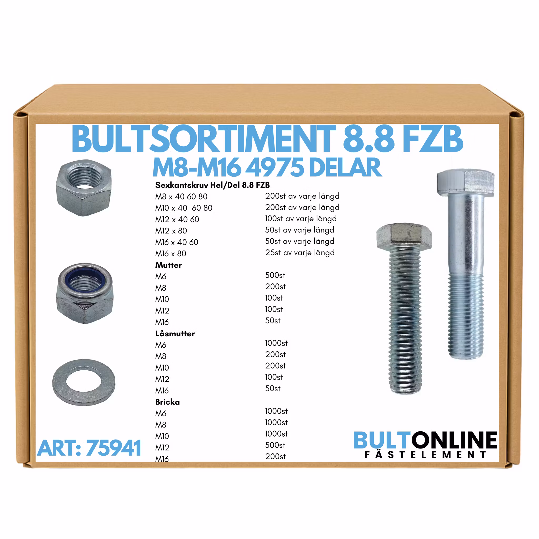 Bultsortiment M8-M16 8.8 FZB 4 975 delar