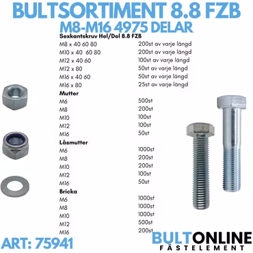 Bultsortiment M8-M16 8.8 FZB 4 975 delar