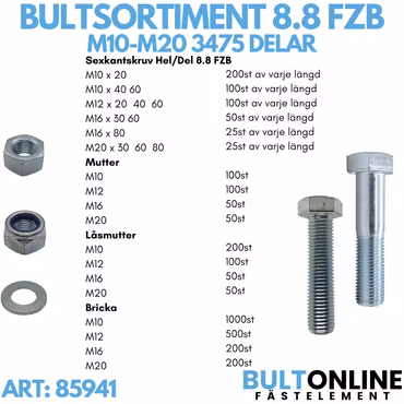 Bultsortiment M10-M20 8.8 FZB 3 475 delar