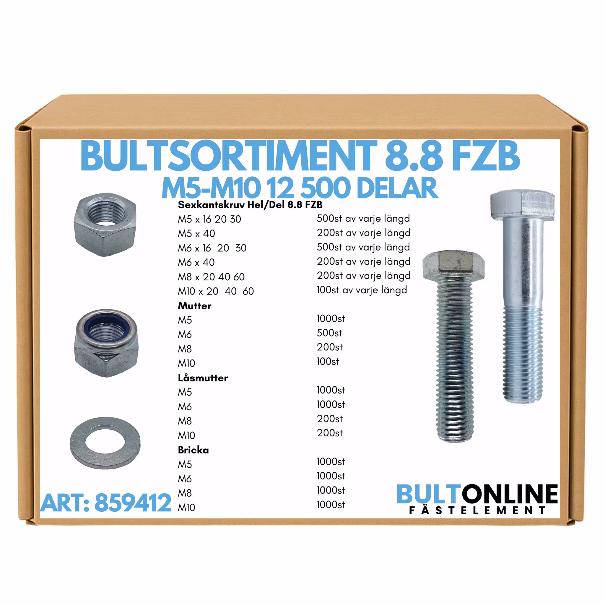 Bultsortiment M5-M10 FZB 12 500 delar