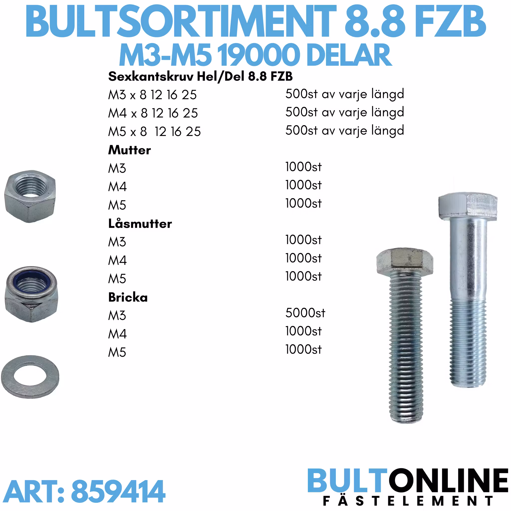 Bultsortiment M3-M5 FZB 19 000 delar