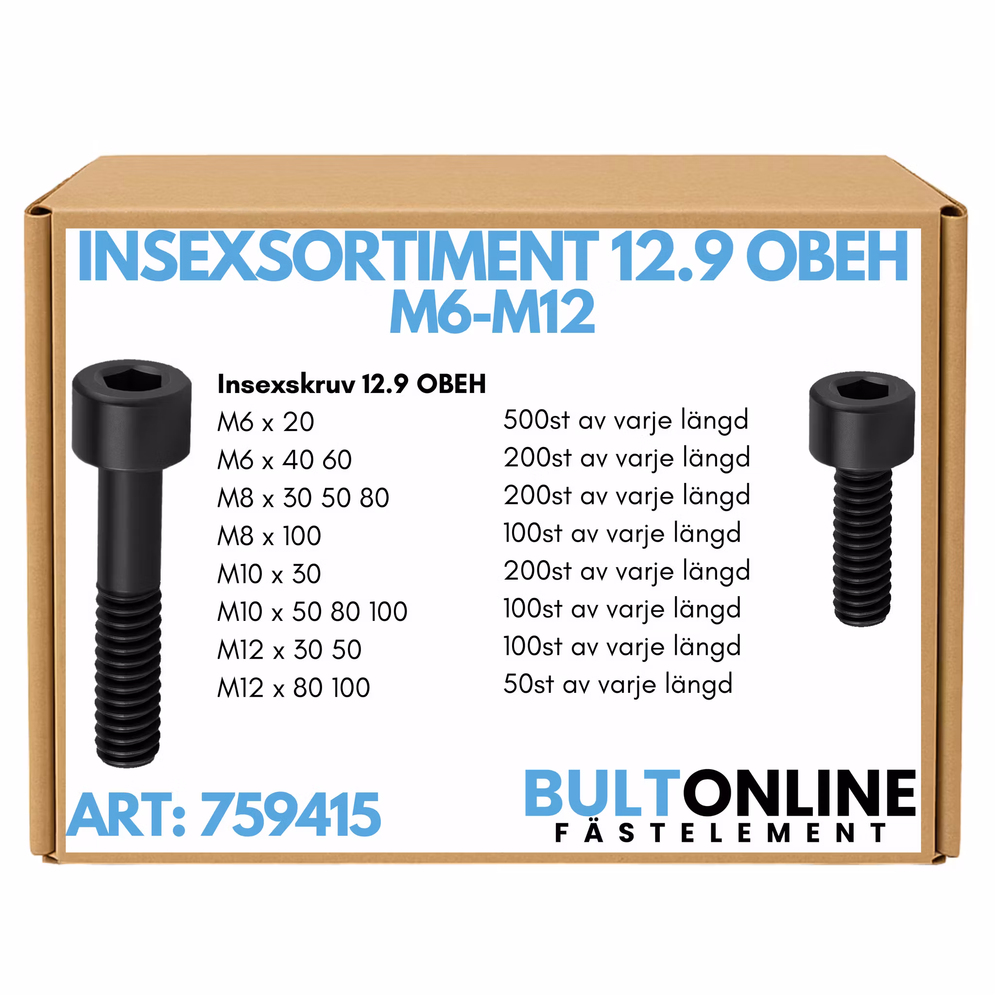 Insexsortiment M6-M12 12.9 Obeh 2400 delar