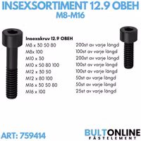 Insexsortiment M8-M16 12.9 Obeh 1675 delar
