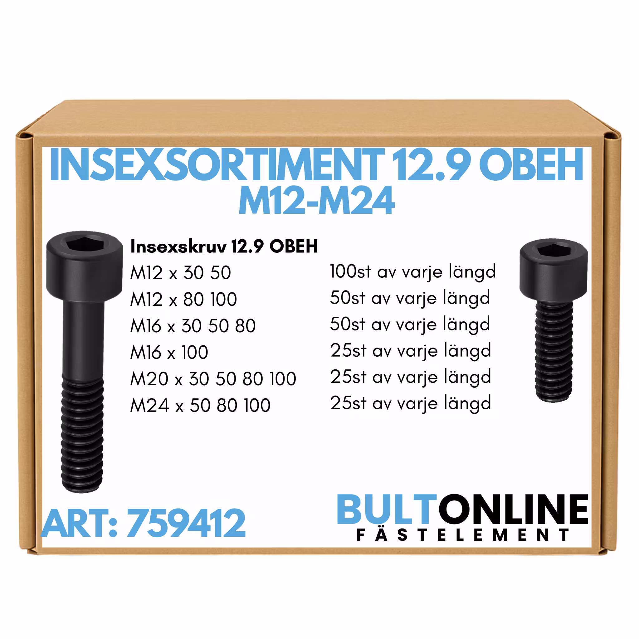 Insexsortiment M12-M24 12.9 Obeh 635 delar