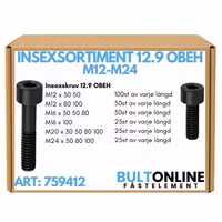 Insexsortiment M12-M24 12.9 Obeh 635 delar