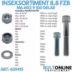 Insexsortiment M6-M12 8.8 FZB 9100 delar