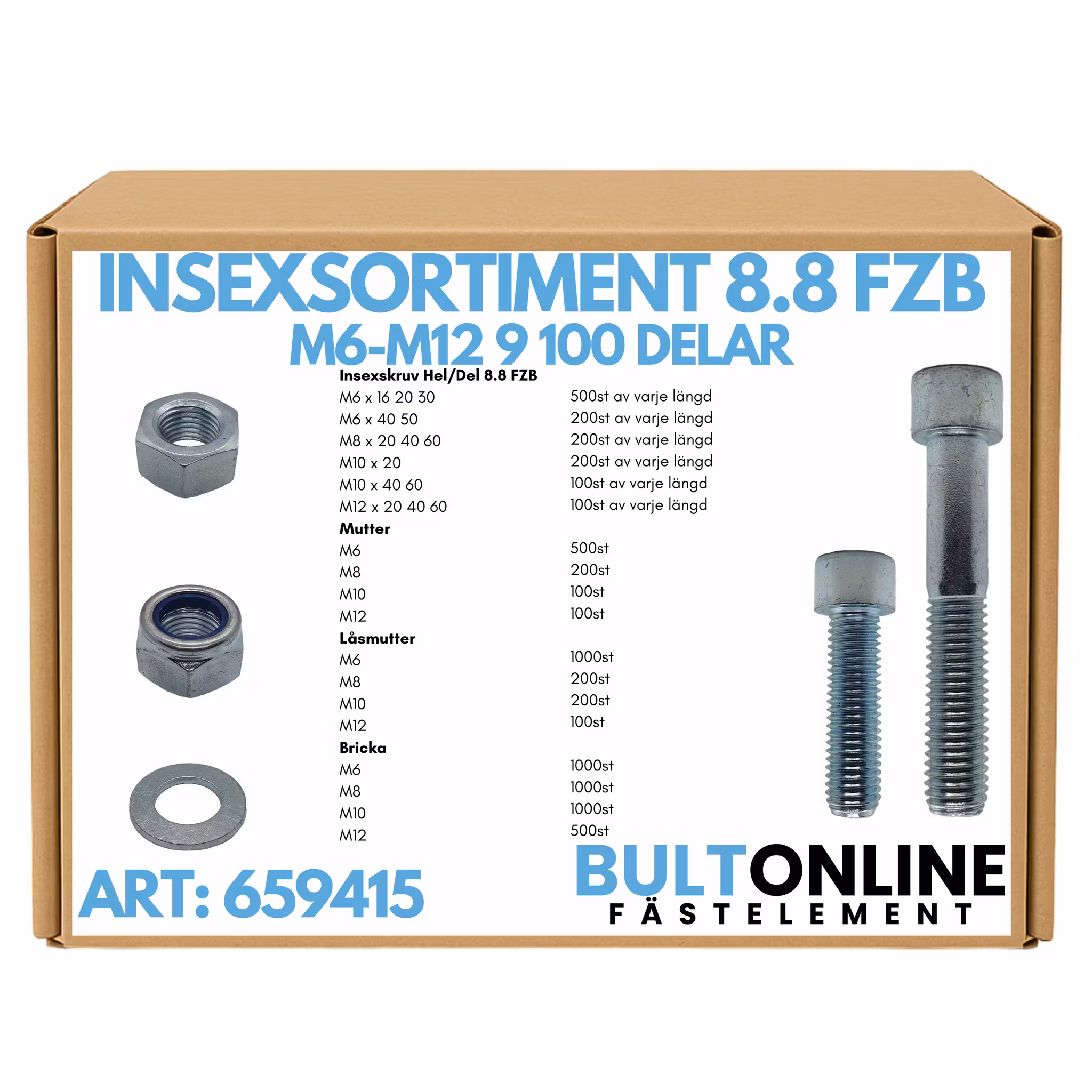 Insexsortiment M6-M12 8.8 FZB 9100 delar