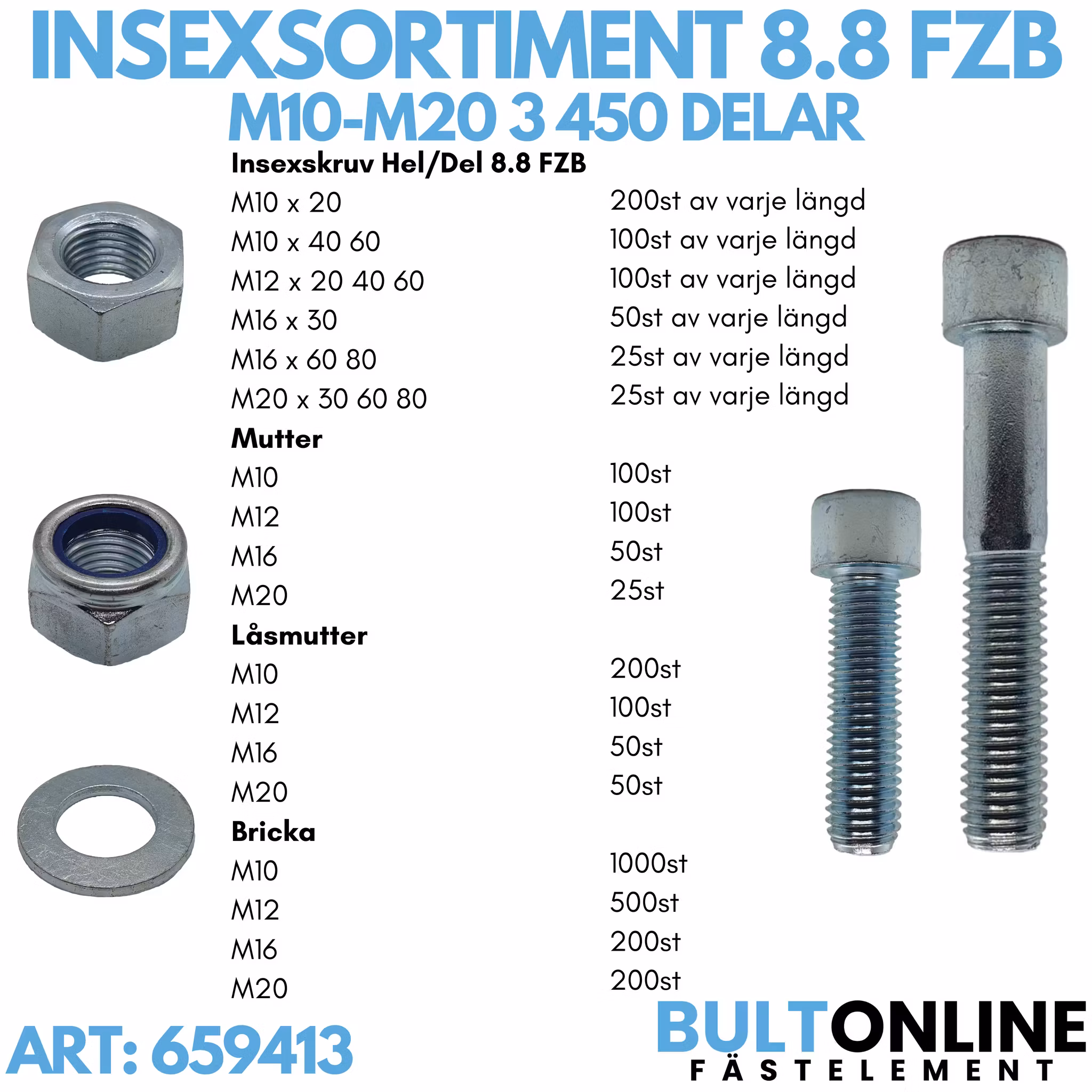 Insexsortiment M10-M20 FZB 3450 delar
