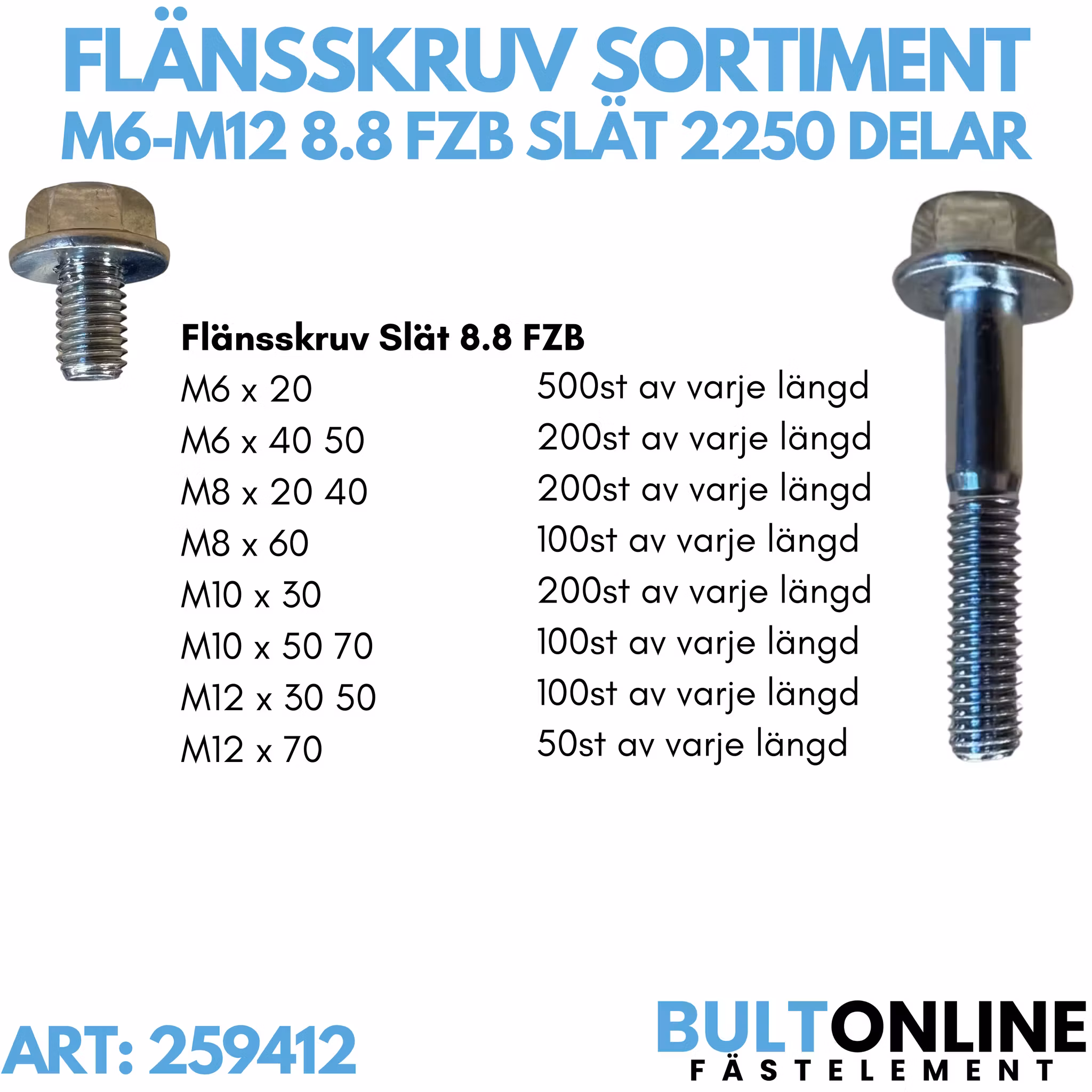 Flänsskruv sortiment M6-M12 FZB 2250 delar