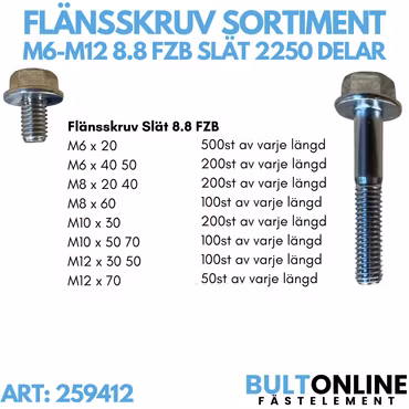 Flänsskruv sortiment M6-M12 FZB 2250 delar