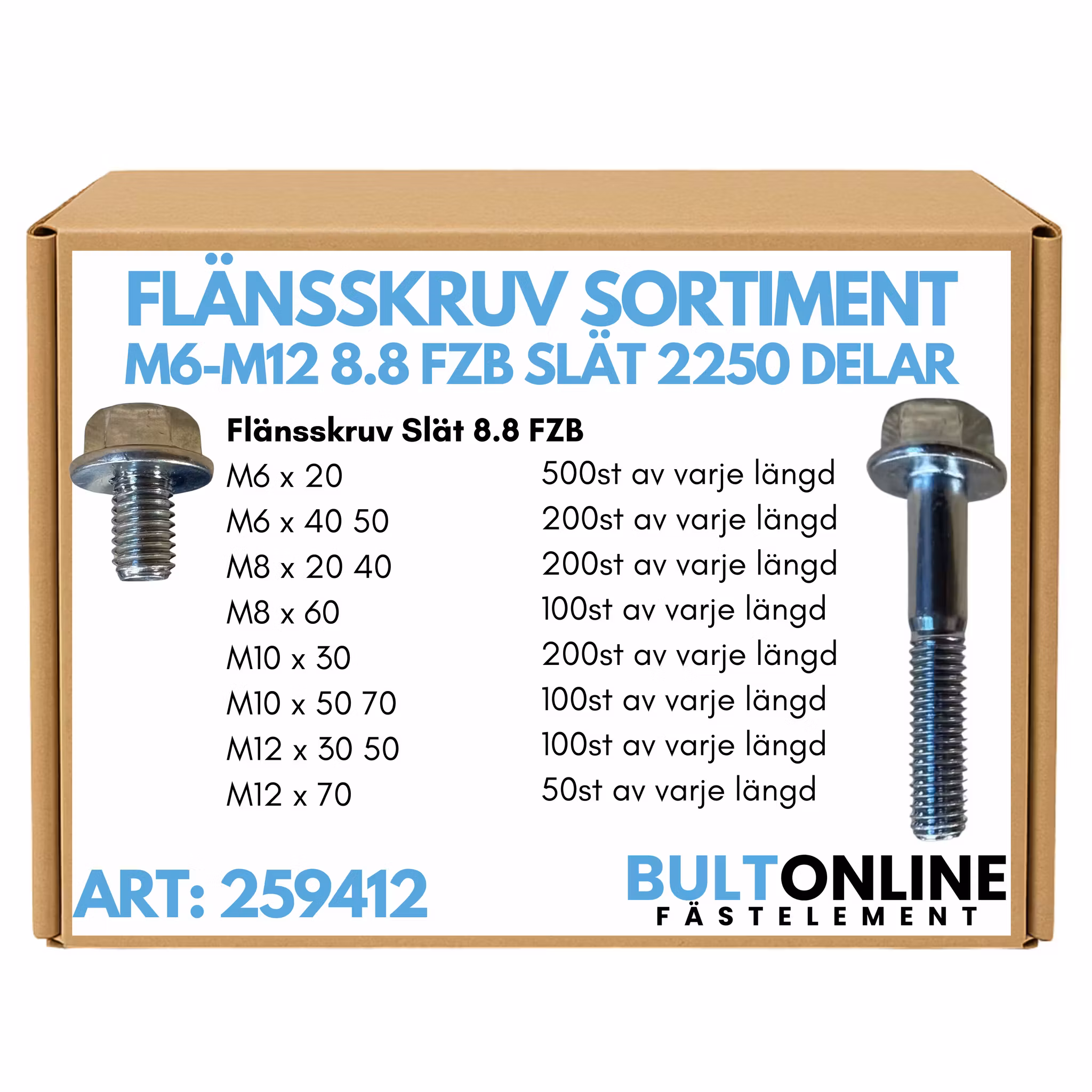 Flänsskruv sortiment M6-M12 FZB 2250 delar