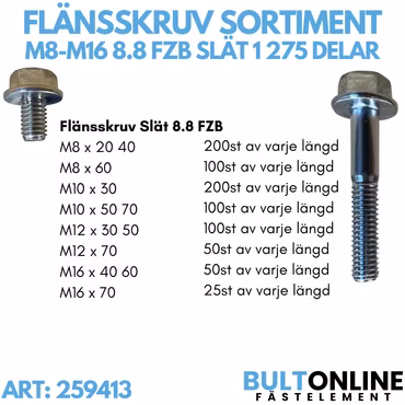 Flänsskruv sortiment M8-M16 FZB 1 275 delar