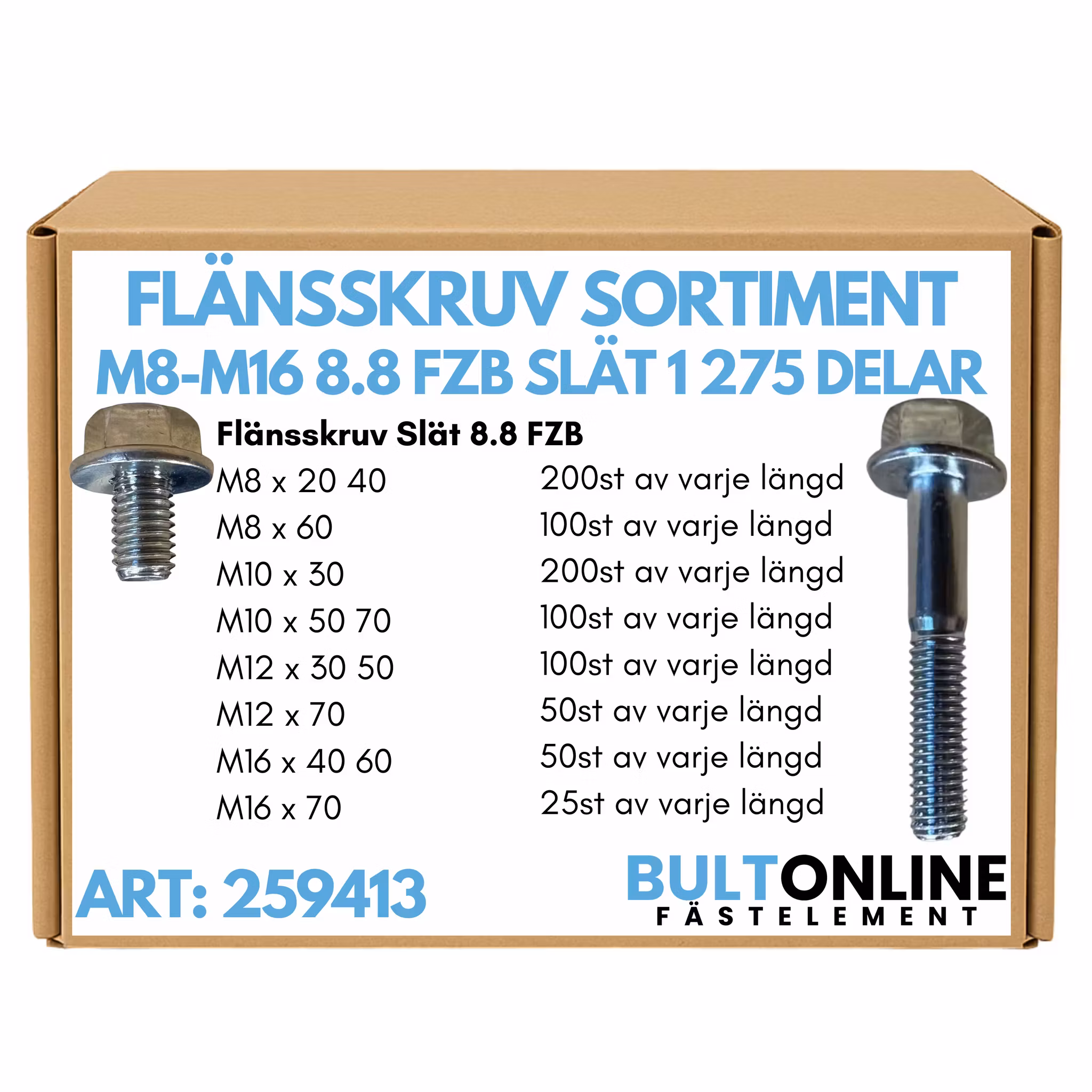 Flänsskruv sortiment M8-M16 FZB 1 275 delar