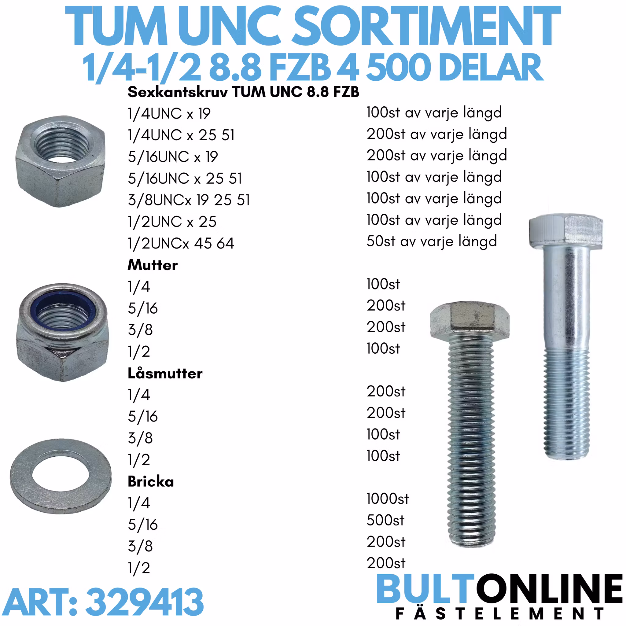 Tum UNC sortiment 1/4-1/2 8.8 FZB 4500 delar