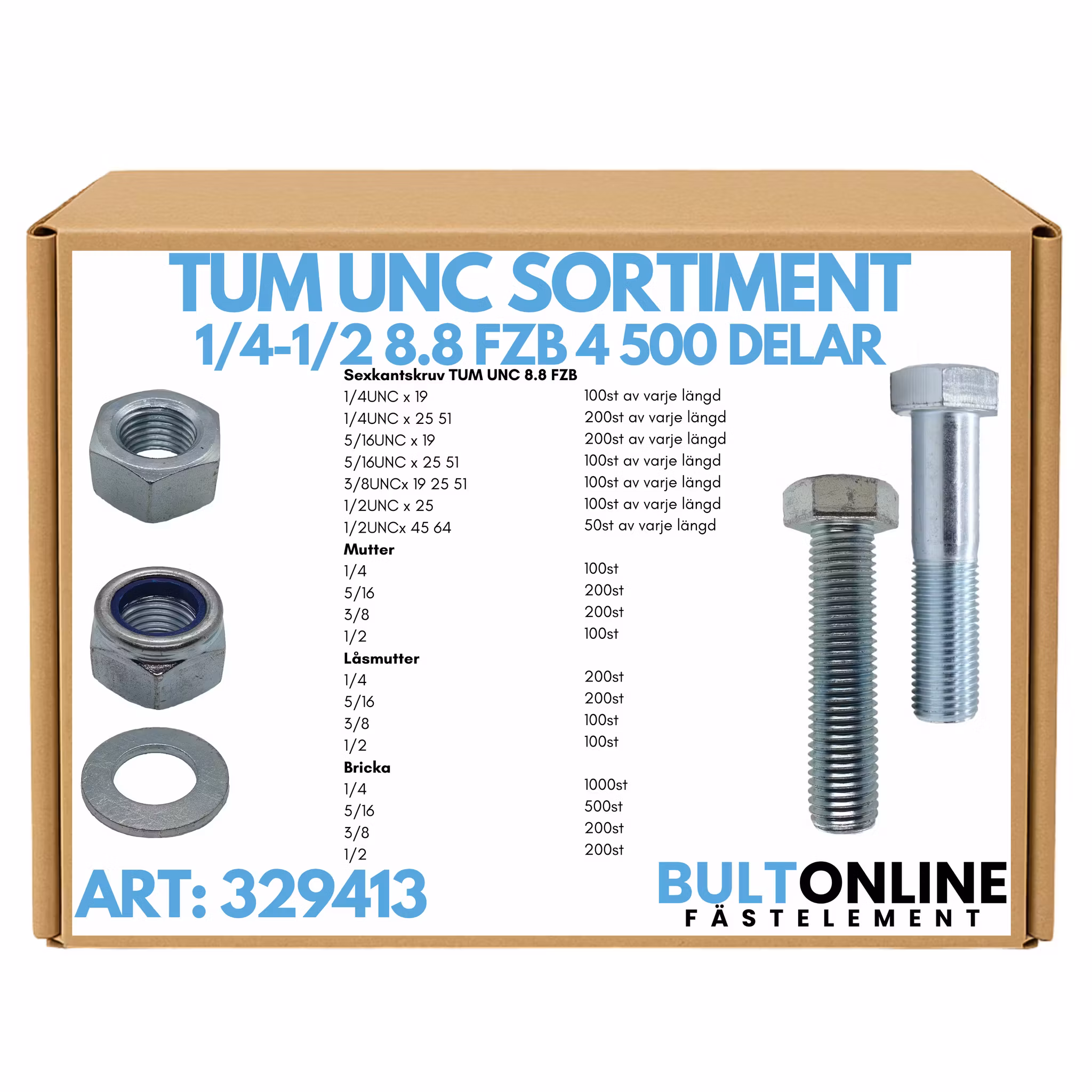 Tum UNC sortiment 1/4-1/2 8.8 FZB 4500 delar